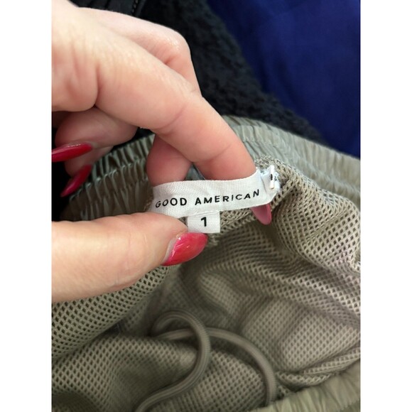 Good American Tan Beige Shine Boyfriend Wind Pants‎ Joggers Women's Size 1 S - Picture 6 of 8